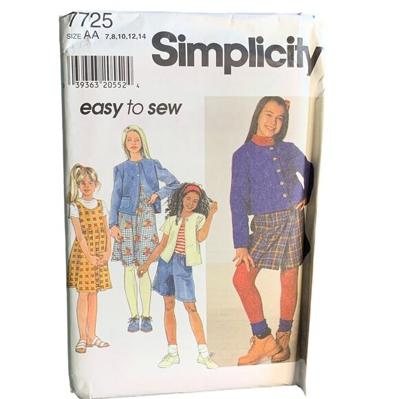Simplicity Girls Dress Jumper Jacket Skirt Sewing Pattern  7725 Size 7 8 10 12 1 - Picture 1 of 4